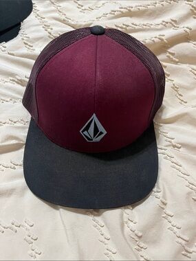 Volcom Burgundy and Black Trucker Hat with Logo